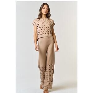 Cut Out Detail Sweater Pants in Taupe